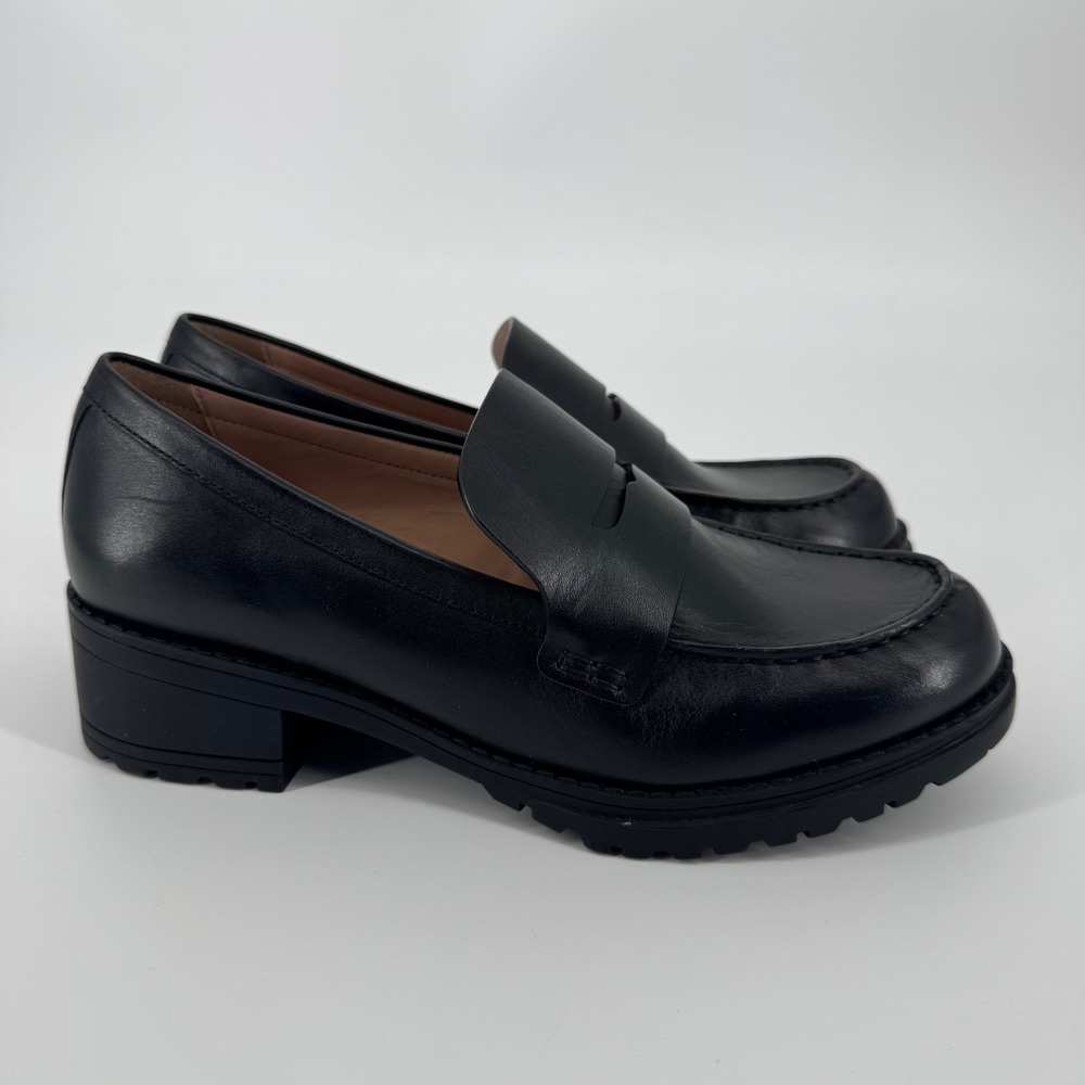 Cole Haan Lux Pinch Penny Loafers Black‎ Leather Lug Sole W28816 Womens 8.5 B